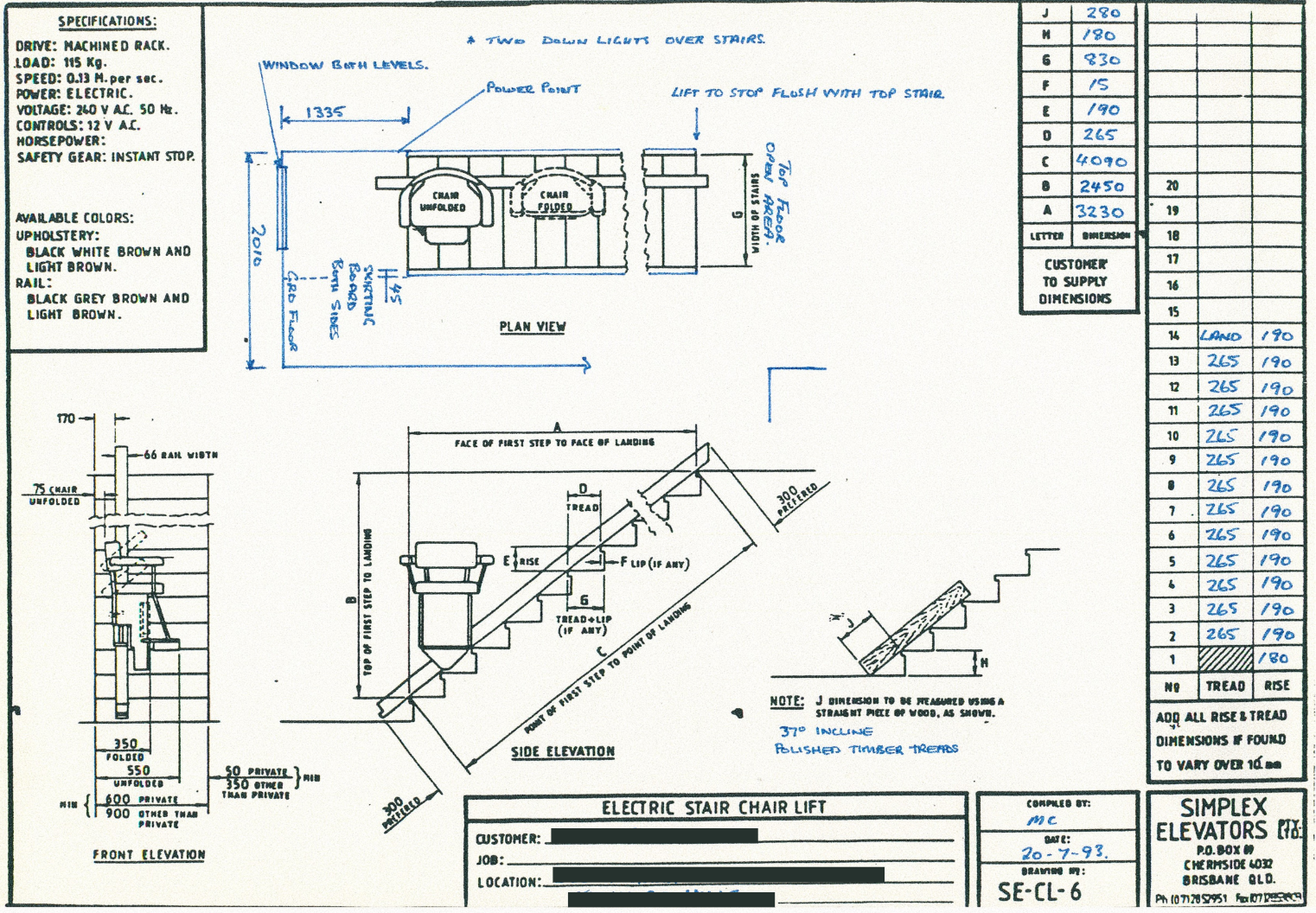Blueprints of stair lift