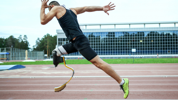 Runner with prosthetic leg